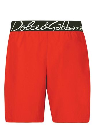 Dolce & Gabbana logo-waistband swim shorts - men - Polyester - 7 - Red