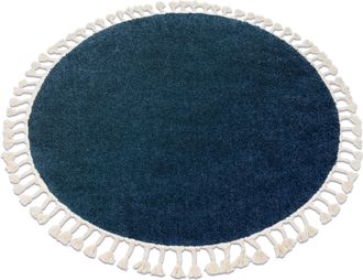 RugsX Rugsx - Alfombra Berber 9000 Circulo Azul Oscuro Franjas Bereber Marroqu&iacute; Shaggy Blue Circulo 120 Cm