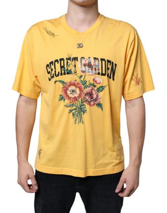 Dolce & Gabbana Mens Yellow Secret Graden Floral Cotton Crew Neck T-Shirt