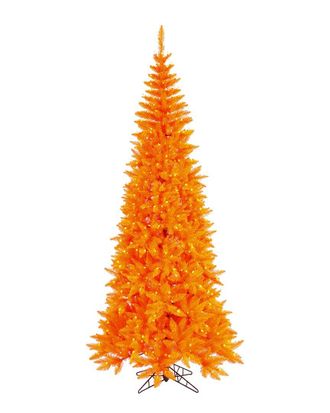 Vickerman 6.5Ft Orange Fir Slim Artificial Christmas Tree, Orange Dura-Lit Led Lights