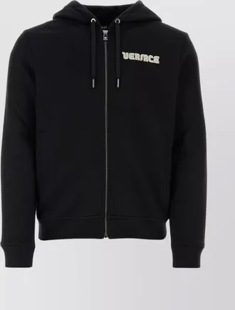 Versace hooded cotton sweatshirt ribbed cuffs hem