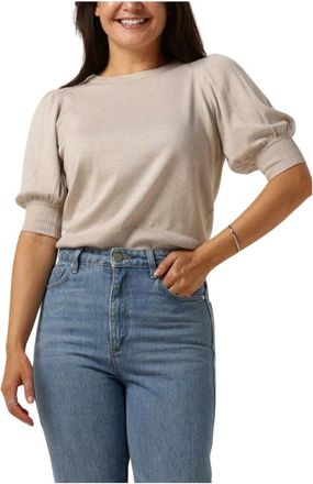 Minus Liva Gebreide Tee - Dames - Ronde hals truien - Beige - L - Truien & Vesten