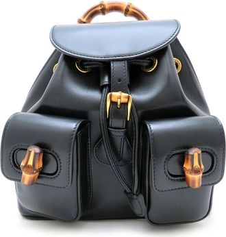 Gucci Bamboo Black Leather Backpack (Pre-Owned)