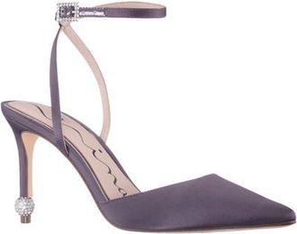 Nina Nasha Ankle Strap Pointed Toe Pump in Steel at Nordstrom, Size 8.5