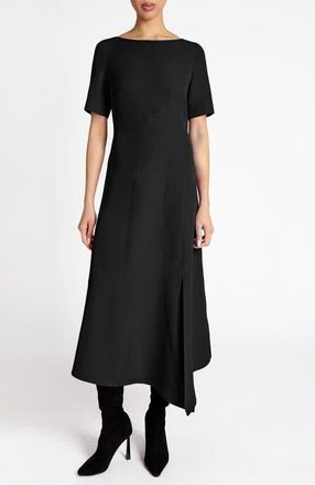 Santorelli Inez Short Sleeve Midi A Line Dress in Soft Stretch Crepe in Black at Nordstrom, Size 14