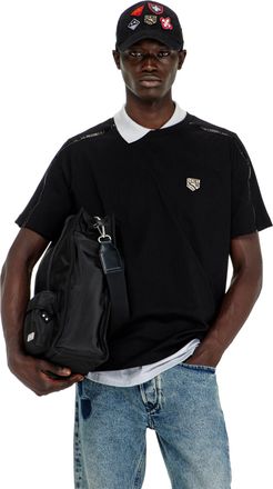 Diesel T-shirt with contrast trims and logo patch - T-Shirts - Man - Black