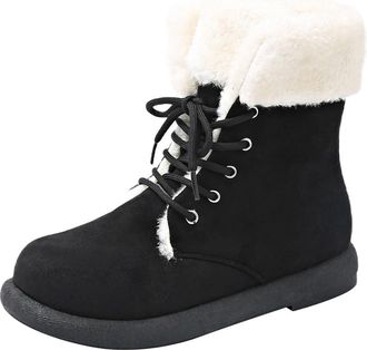 Generic Womens Ankle Boots Lace Up Fleece Lined Warm Winter Snow Boots Flat Round Toe Non-Slip Retro Suede Booties Ladies Casual Shoes Autumn Winter Size 7.5
