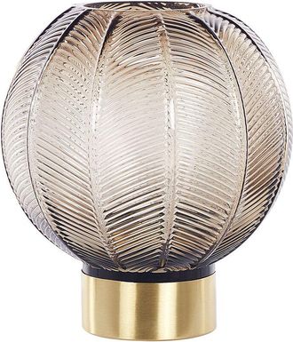 Beliani Florero De Vidrio Marr&oacute;n Dorado 27 Cm Sobremesa Retro Interior Felli