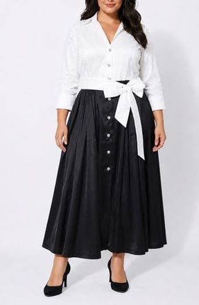 OLEG CASSINI Stretch Taffeta Collar Midi Dress in Black/White at Nordstrom Rack, Size 1X