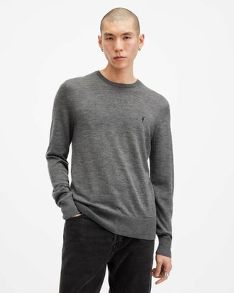 AllSaints Wool Mode Merino Crew Neck Ramskull Jumper, Size: XXL