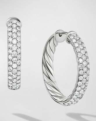 David Yurman Sculpted Cable Hoop Earrings with Diamonds in Silver, 5mm, 1L