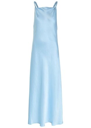 Polo Ralph Lauren Twisted Strap Detail Satin Maxi Dress - Light Blue - 10 (UK14 / L)