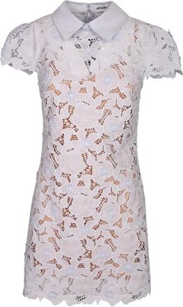 Self Portrait Guipure Lace Mini Dress - Dames - Korte kleedjes - Blauw - S - Polyester - Kleedjes