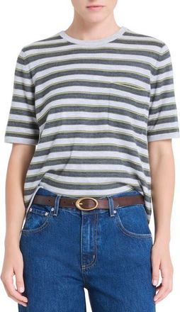 TWP Stripe Cashmere Pocket T-Shirt in Beetle Multi at Nordstrom, Size X-Large