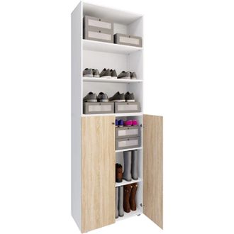 ebuy24 Ebuy24 - Vcm Xl Madera Grande Gabinete De Zapatos Estante De Zapatos Grandes Botas Muebles De Piso Lona 6 Compartimentos (blanco / Roble Sonoma)