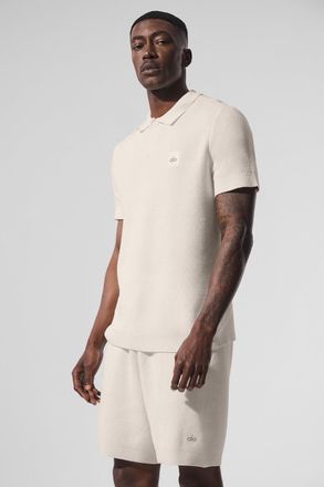 Alo | Sports Club Sweater Knit Polo Top in Ivory, Size: Medium