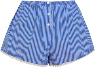 Good American Striped Lace-trimmed Cotton-blend Shorts - Blue - S (UK8-10 / S)