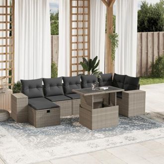 vidaXL Vidaxl - Set De Sof&aacute;s De Jard&iacute;n 8 Pzas Y Cojines Rat&aacute;n Sint&eacute;tico Gris