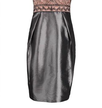 Sue Wong Beaded Scrolling Dress In Charcoal