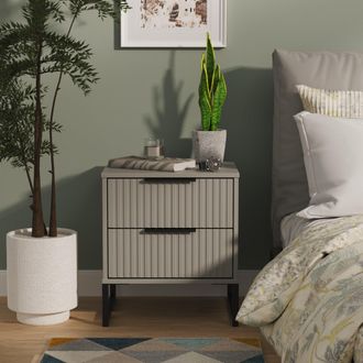 Lewis's Fluted 2 Drawer Bedside in Dusk Grey - Ready Assembled - Lewiss Home | TJ Hughes