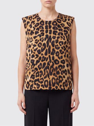 Alberta Ferretti Top smanicato in seta con stampa animalier e scollo rotondo