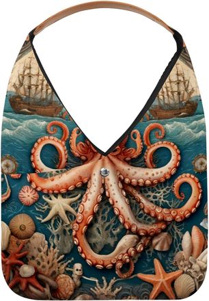 Generic Vintage Map Octopus Reusable Lightweight Grocery Bags - Foldable Into Compact Pouch, Washable & Sturdy, Multipurpose for Shopping and Travel