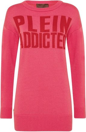 Philipp Plein Pullover Round Neck LS Statement - Dames - Ronde hals truien - Roze - XS - Wol - Truien & Vesten