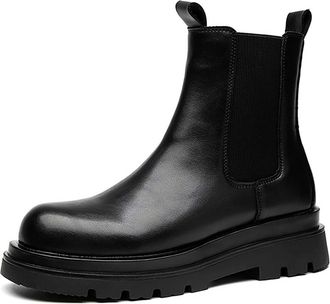 Generic Mens Round Toe Platform Short Boots PU Leather Chelsea Ankle Boots Pull on Casual Shoes,Black,10.5 UK