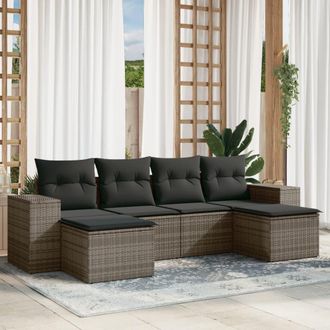 vidaXL Vidaxl - Set De Muebles De Jard&iacute;n 6 Pzas Y Cojines Rat&aacute;n Sint&eacute;tico Gris
