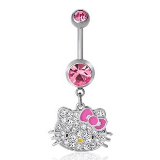 Hello Kitty 14G Stainless Steel (316L) Piercing Element Dangle Belly Button Ring in Silver at Nordstrom
