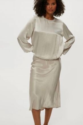 Michael Stars Leila Satin Bias Midi Skirt In Cement
