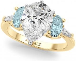 Allurez Pear Lab Grown Diamond & Oval Aquamarine Engagement Ring 14K Yellow Gold (3.98ct)