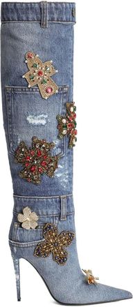 Dolce & Gabbana 105 mm denim laarzen met geborduurd patchwork - Blauw