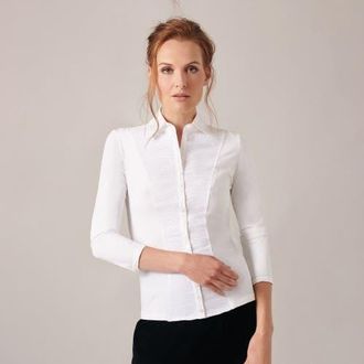 Anne Fontaine Womens Collar Clodie White Pleated Cotton Shirt With Pointed Collar at Nordstrom, Size 42