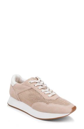 L'agence Deepa Mixed Media Running Sneaker in Latte Suede at Nordstrom, Size 5.5