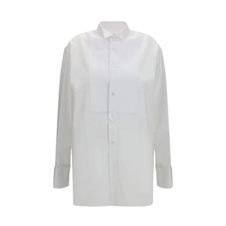 Saint Laurent Katoenen overhemd met borststuk - Dames - Blouses & Shirts - Wit - Maat: M Katoen