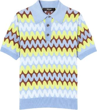 Versace Jacquard Wave Knit Polo Shirt, Brand Size 50 ( US Size 40 )