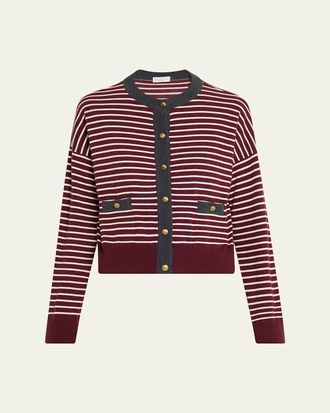 Brunello Cucinelli Striped Wool-Cashmere Crewneck Cardigan