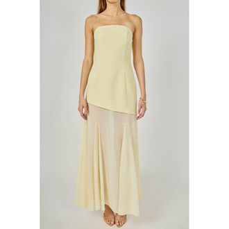 endless rose Strapless Combined Godet Maxi Dress in Yellow at Nordstrom, Size X-Small