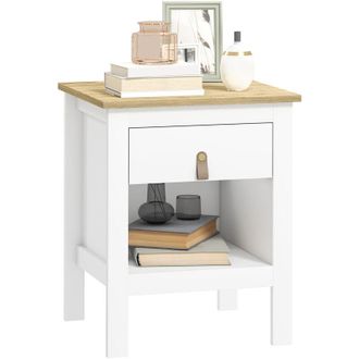 HOMCOM Homcom - Mesita De Noche Moderna Mesilla De Noche Con 1 Caj&oacute;n Compartimento Abierto Tirador De Pu Mesa Auxiliar Para Sal&oacute;n Dormitorio 45x40x55 Cm Blan