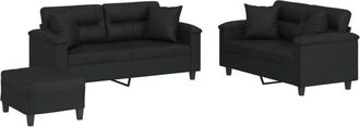 vidaXL Vidaxl - Juego De Sof&aacute;s Con Cojines 3 Piezas Cuero Sint&eacute;tico Negro