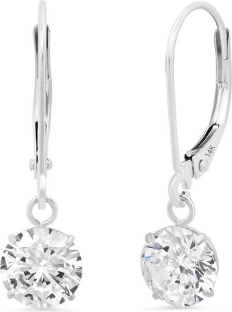 MAX + STONE 14k Yellow or White Gold Leverback Cubic Zirconia Dangle Earrings 5mm to 10mm