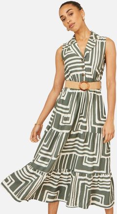 Yumi Geo Print Midi Shirt Dress in Green at Nordstrom, Size 14