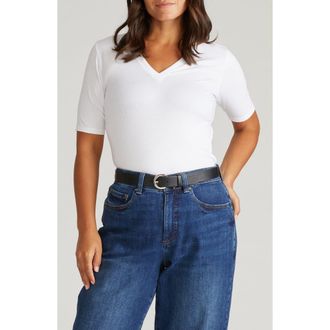 Universal Standard Stripe Cotton Jersey T-Shirt in White at Nordstrom, Size Small