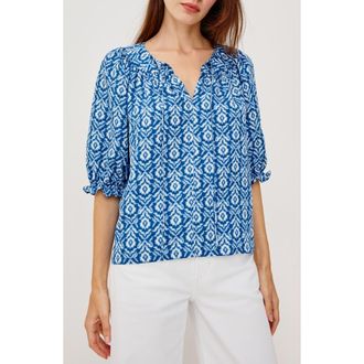 Rails Belina Floral Three-Quarter Sleeve Top in Blue Ikat at Nordstrom, Size Xx-Large
