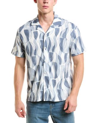 Reiss Hiro Cuban Collar Print Casual Shirt