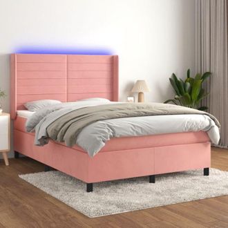 vidaXL Vidaxl - Cama Box Spring Colch&oacute;n Y Led Terciopelo Rosa 140x190 Cm