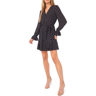 CeCe by Cynthia Steffe Flower Print Long Sleeve Shirtdress in Rich Black at Nordstrom Rack, Size Xx-Large
