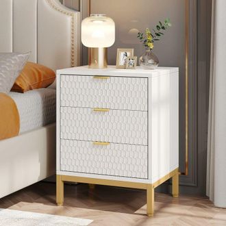 Tribesigns Tribesigns - Modern Nightstand, 25.8 Tall Bedside Table with 3 Drawers, Contemporary End Side Table with Storage for Bedroom, Living Room, White and