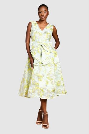 Coast V-Neck Bow Jacquard Midi Dress in Green at Nordstrom, Size 10